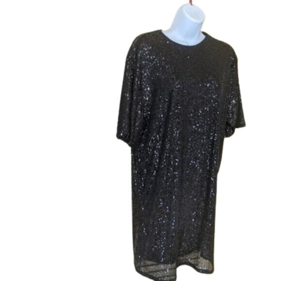 Black Short Sleeved Sequined Dress Size Small NEW NWT - Picture 3 of 7